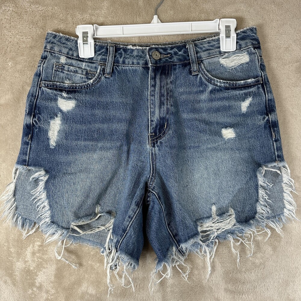 VERVET Shorts Womens Medium Blue Denim Distressed Cutoff Fringe Raw Hem Casual